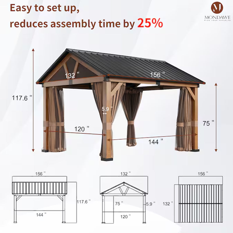 13-Ft X 11-Ft Brown Gazebo with Hardtop Roof (Screen Included)