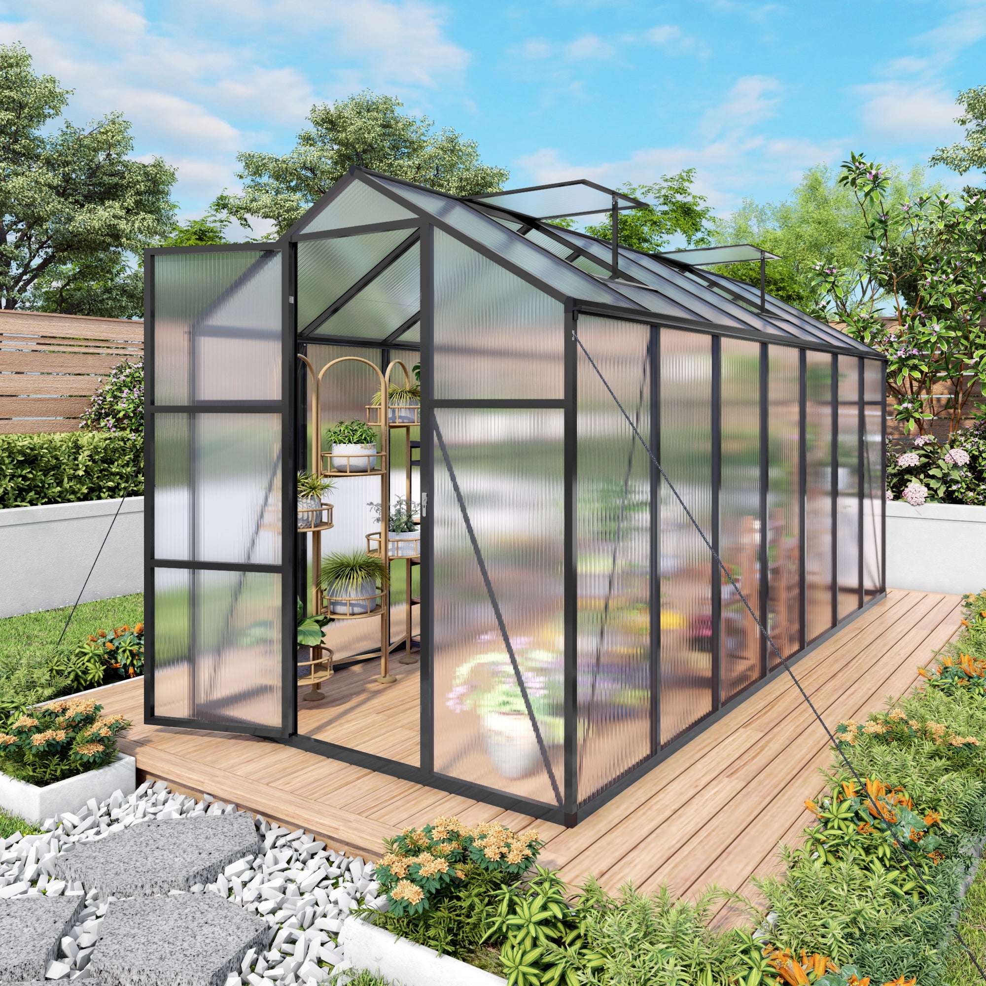 6x14FT Outdoor Greenhouse - Polycarbonate with Aluminum Frame