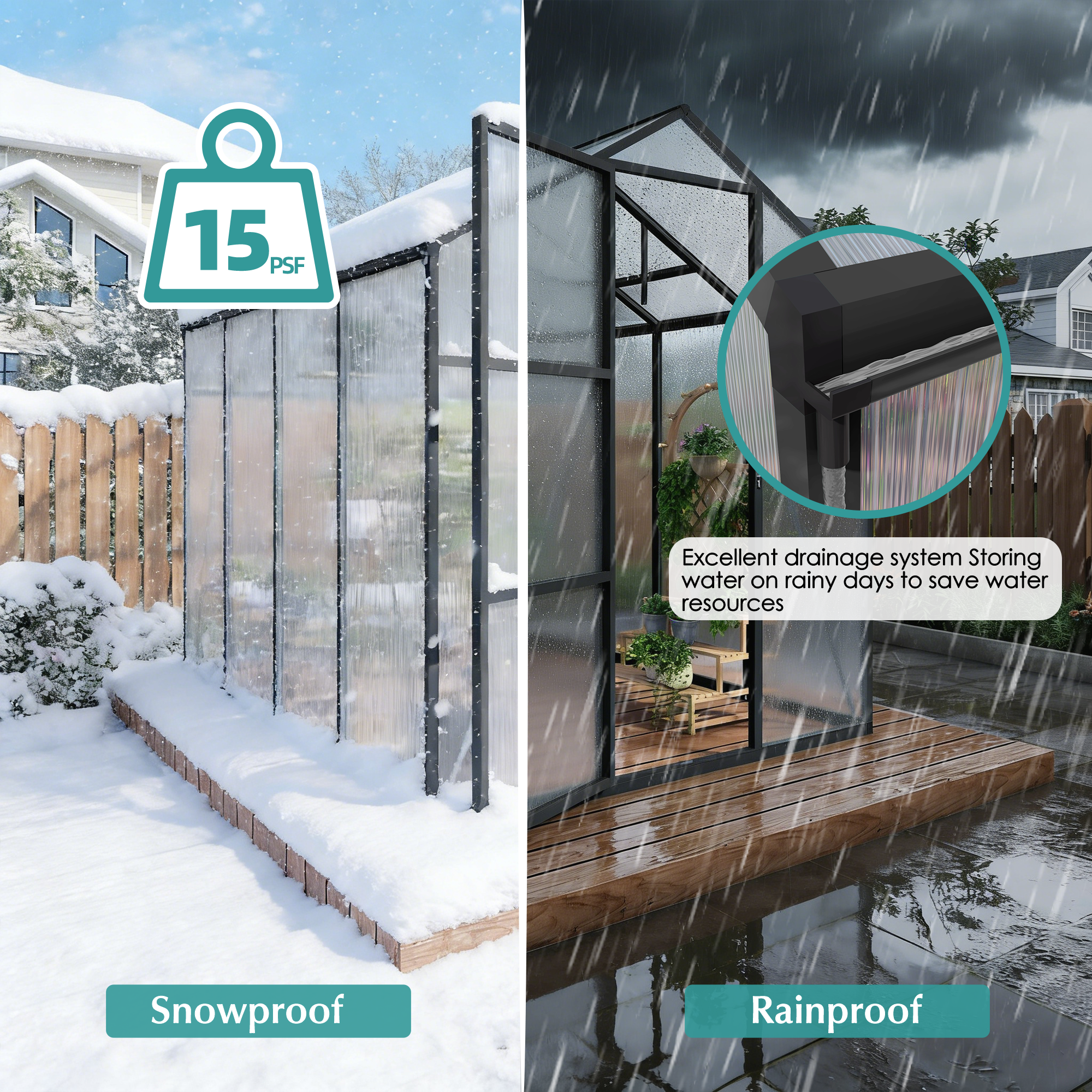 6x8FT Walk-in Outdoor Greenhouse - Polycarbonate