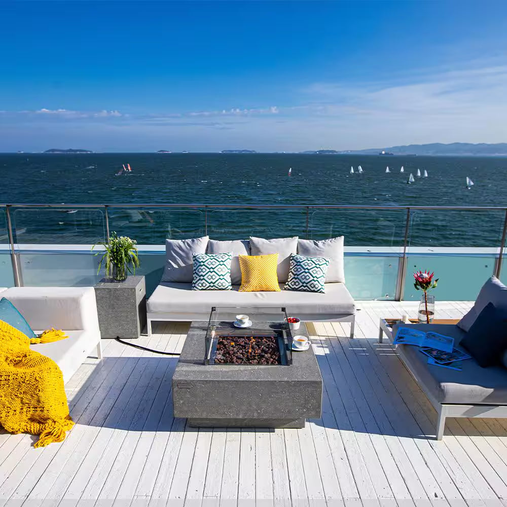 Manhattan Outdoor Fire Pit 36 In. X 36 In. Square Concrete Propane Fire Table with Lava Rocks and Cover