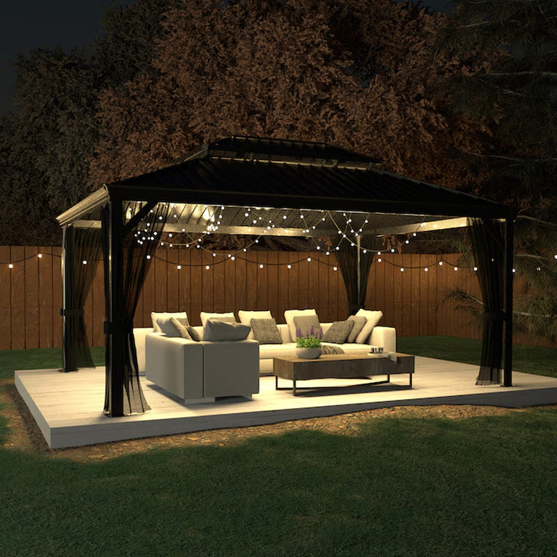 14-Ft X 12-Ft Hard Top Black Gazebo with Hardtop Roof