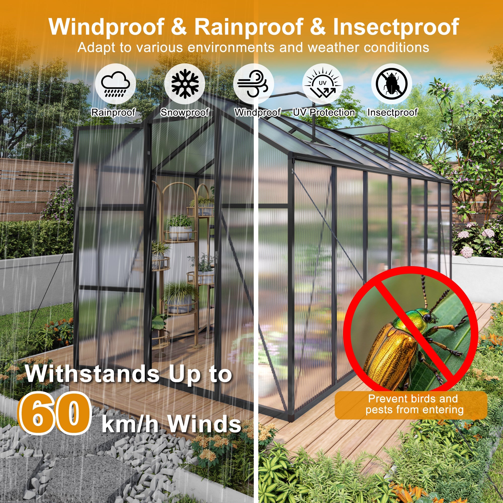 6x14FT Outdoor Greenhouse - Polycarbonate with Aluminum Frame