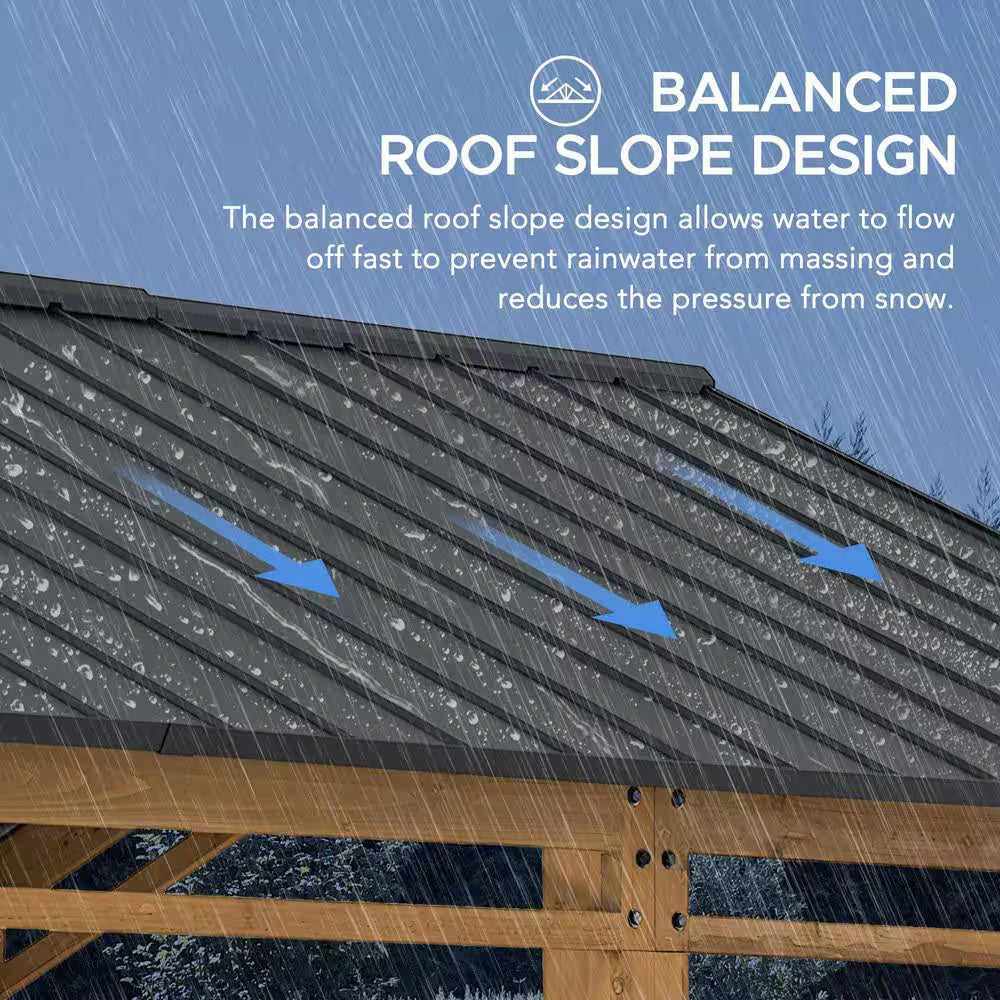 Hanover 11 Ft. W X 13 Ft. D X 10 Ft. H Cedar Wood Frame Carport Gazebo with Powdwe Coated Steel Roof