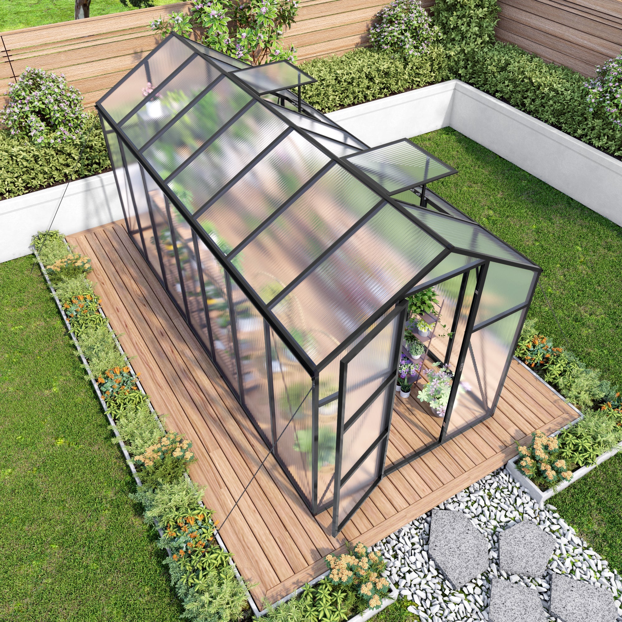 6x14FT Outdoor Greenhouse - Polycarbonate with Aluminum Frame
