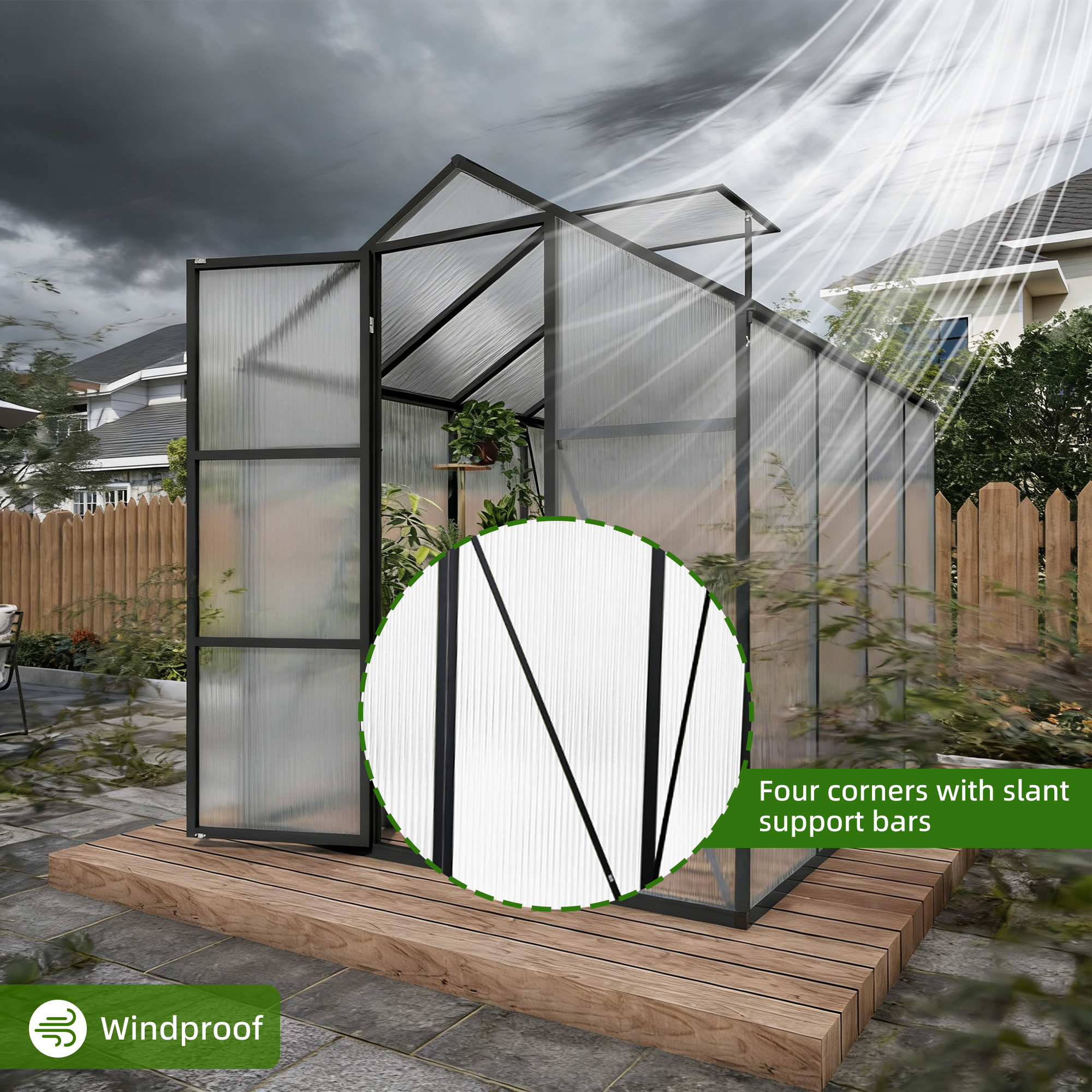 6x8FT Walk-in Outdoor Greenhouse - Polycarbonate