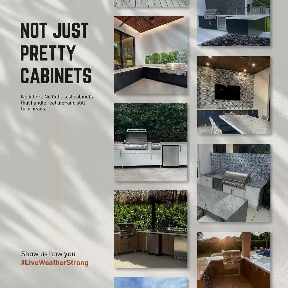 Sanibel Dark Ash 17-Piece 121.25 In. X 34.5 In. X 28 In. Outdoor Kitchen Cabinet Island Set