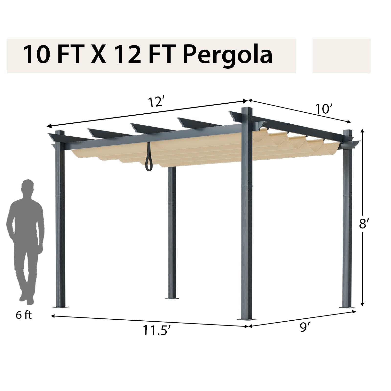 10 x 12 Feet Outdoor Aluminum Retractable Pergola Canopy Shelter Grape Trellis