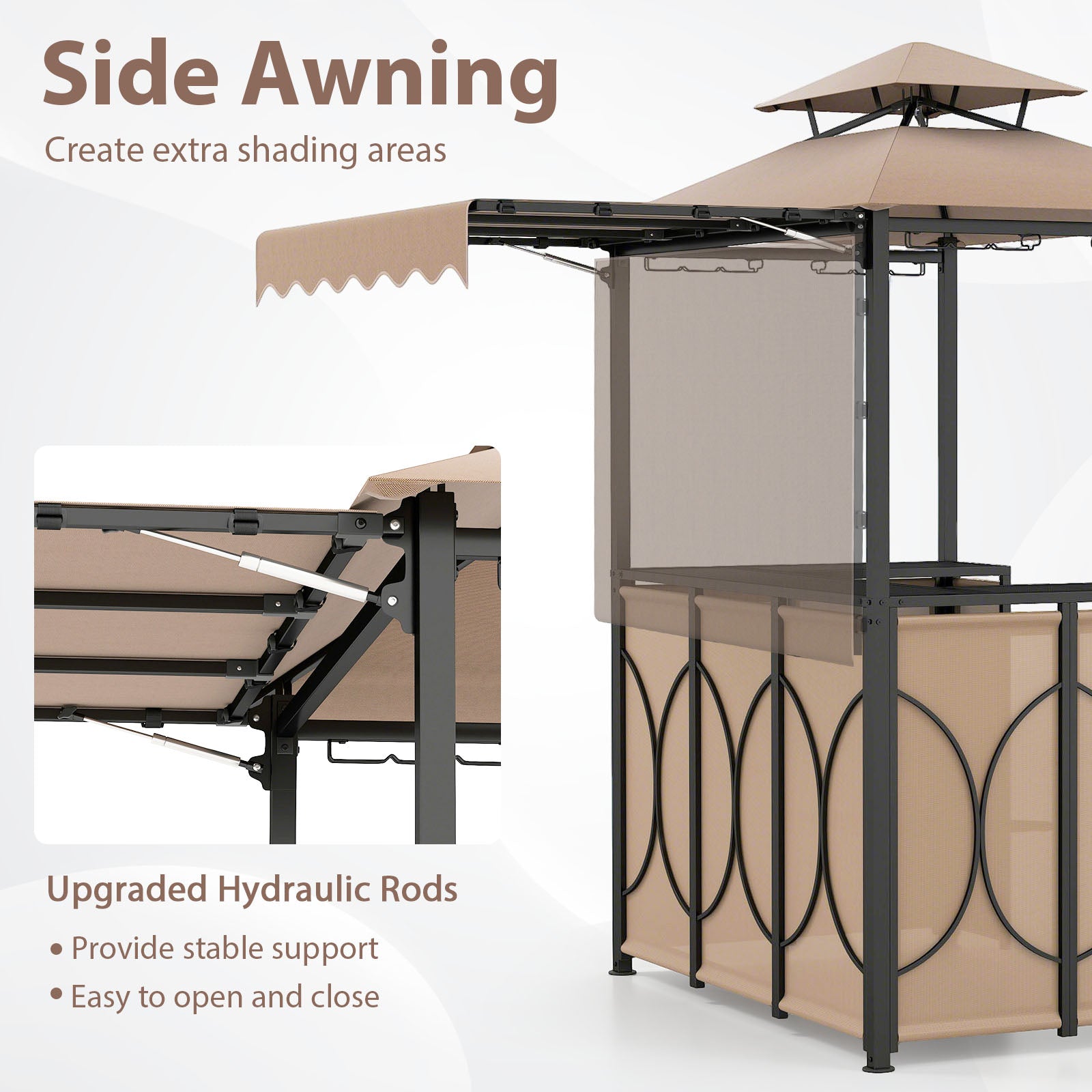 Grill Gazebo with Awning 3-Piece Outdoor BBQ Canopy Double-Tier Soft Top Barbecue Shelter