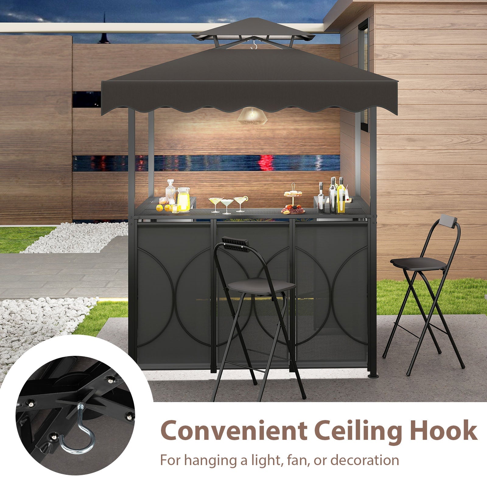 Grill Gazebo with Awning 3-Piece Outdoor BBQ Canopy Double-Tier Soft Top Barbecue Shelter