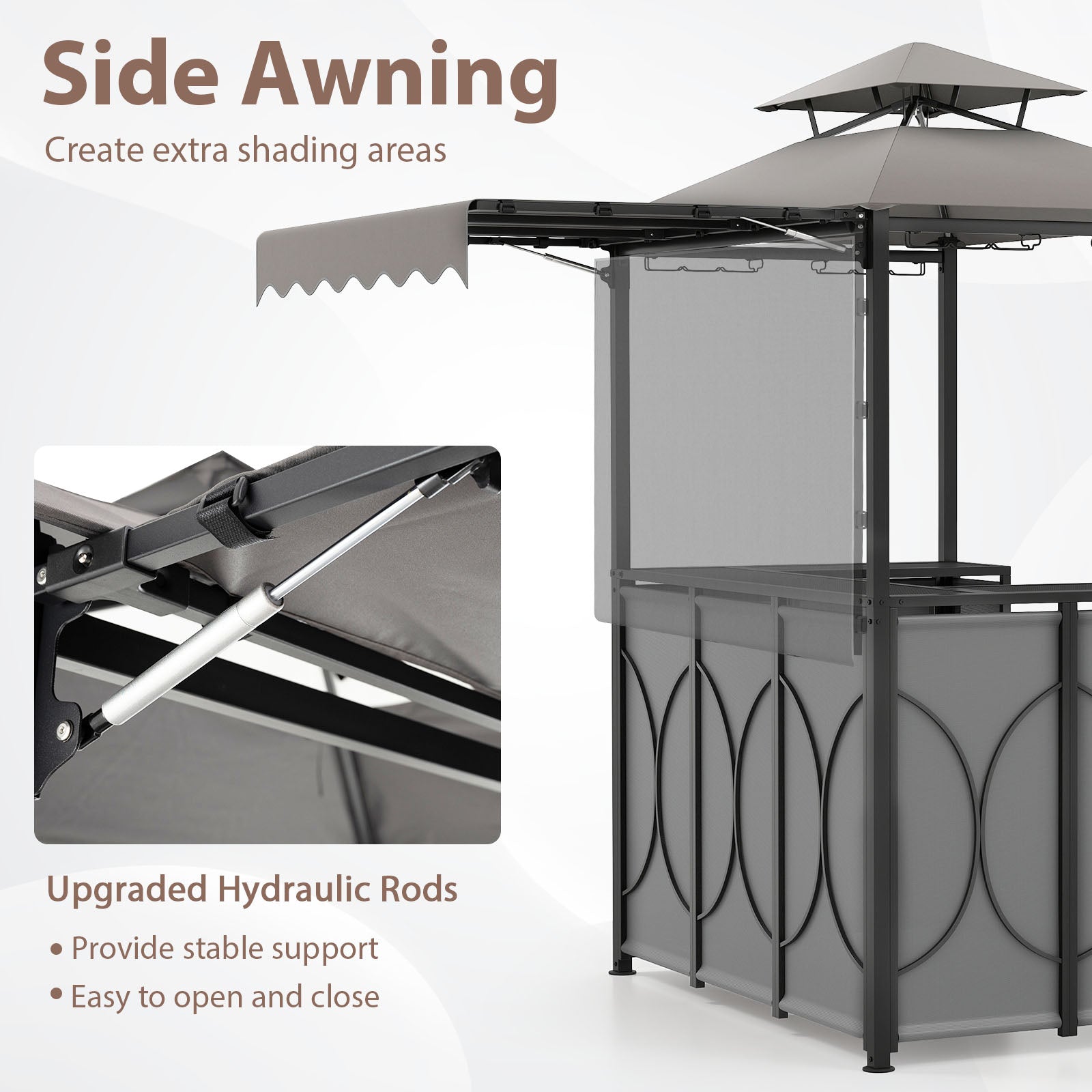 Grill Gazebo with Awning 3-Piece Outdoor BBQ Canopy Double-Tier Soft Top Barbecue Shelter
