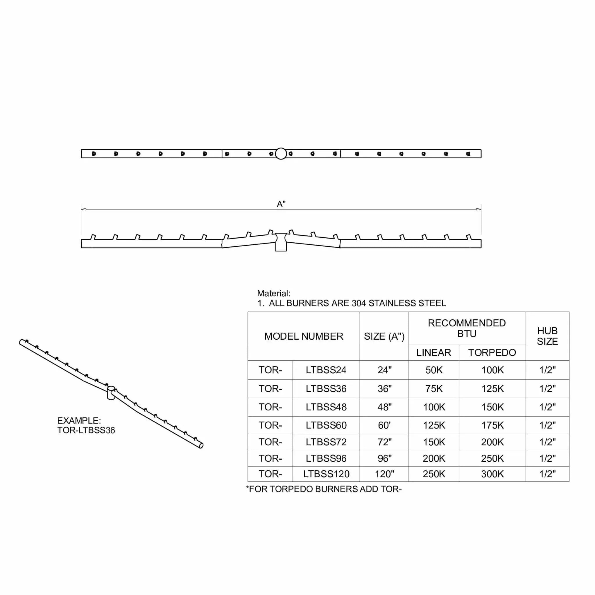 HPC Fire Linear Trough Torpedo Fire Pit Kit (Hi/Lo Electronic Ignition)
