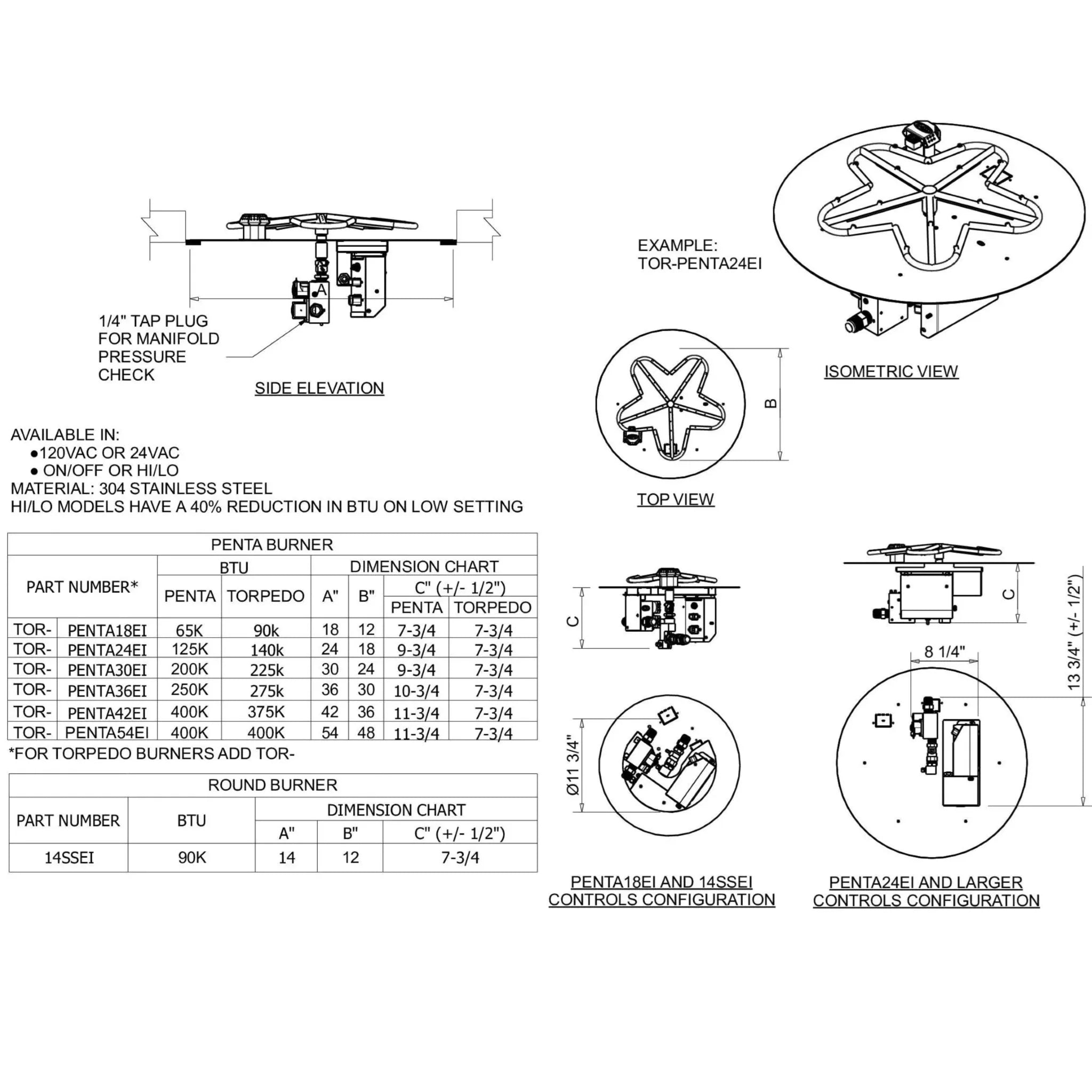 HPC Fire Round Flat Fire Pit Burner Kit (Hi/Lo Electronic Ignition)