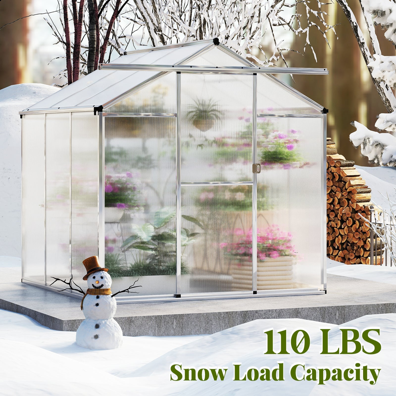 Large Walk-in Green House with Rain Gutters and Polycarbonate Panels
