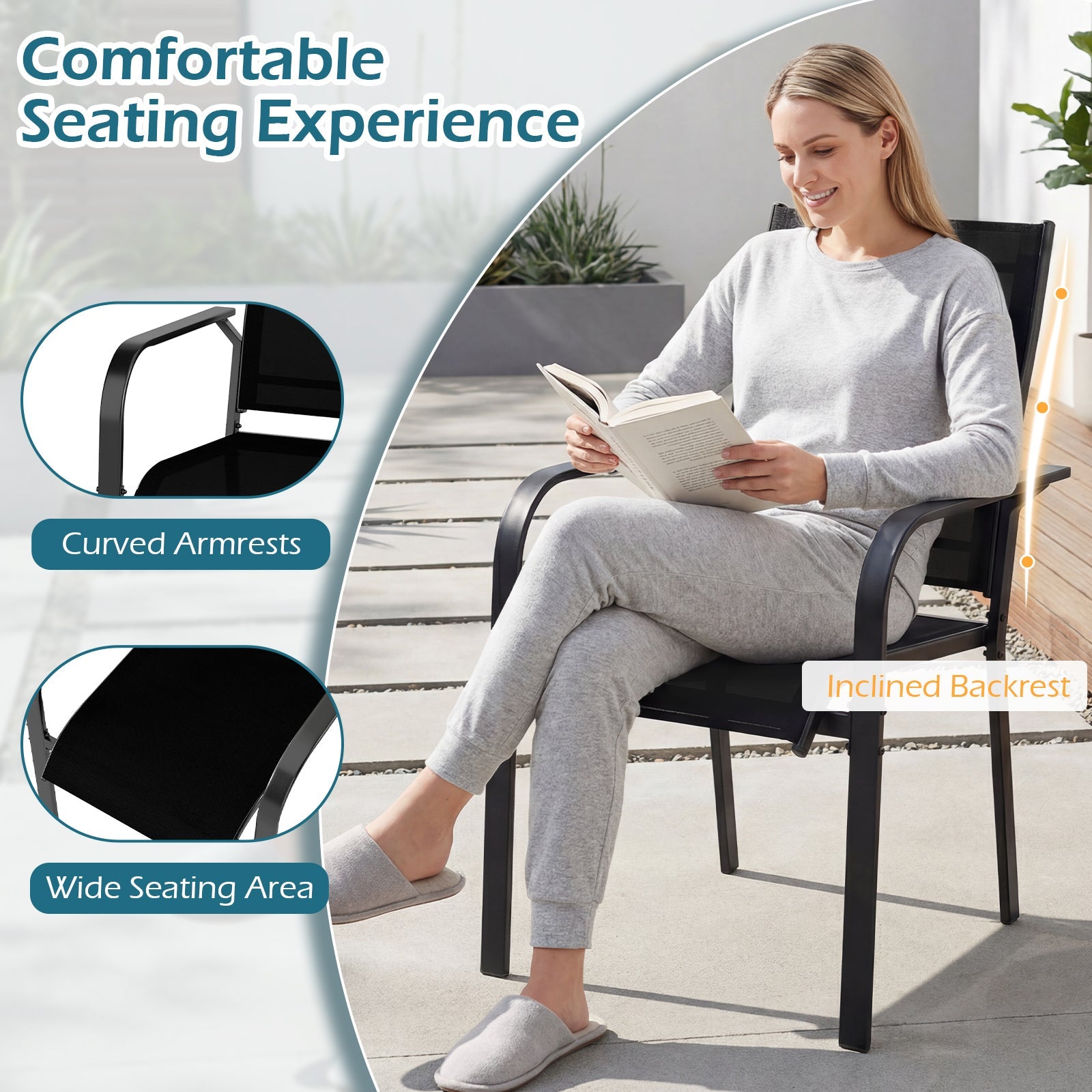 Patio Dining Chairs Set of 2/4/6 Stackable Outdoor Armchairs with Metal Frame