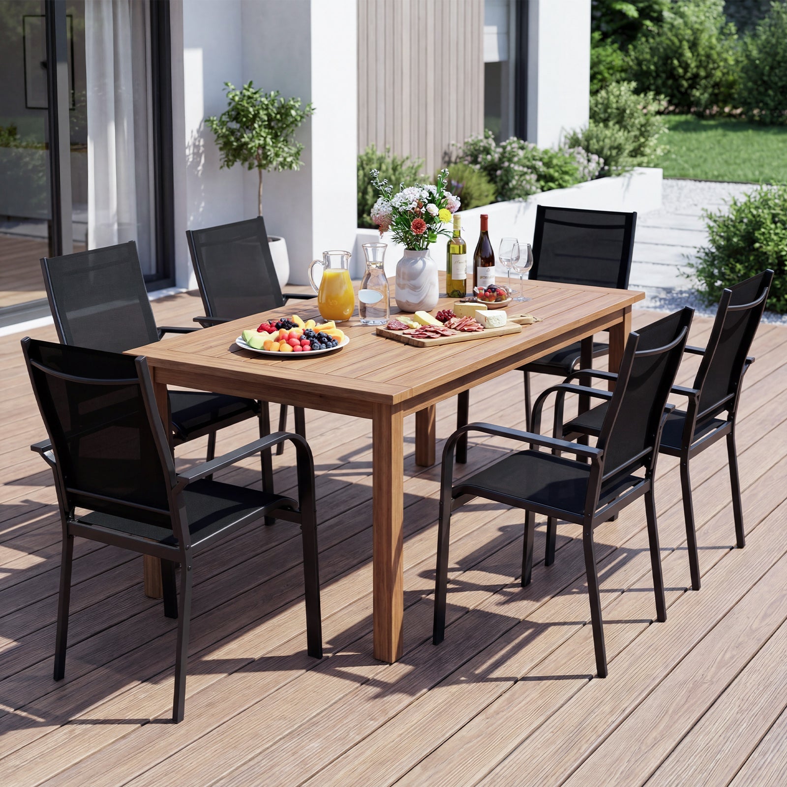 Patio Dining Chairs Set of 2/4/6 Stackable Outdoor Armchairs with Metal Frame