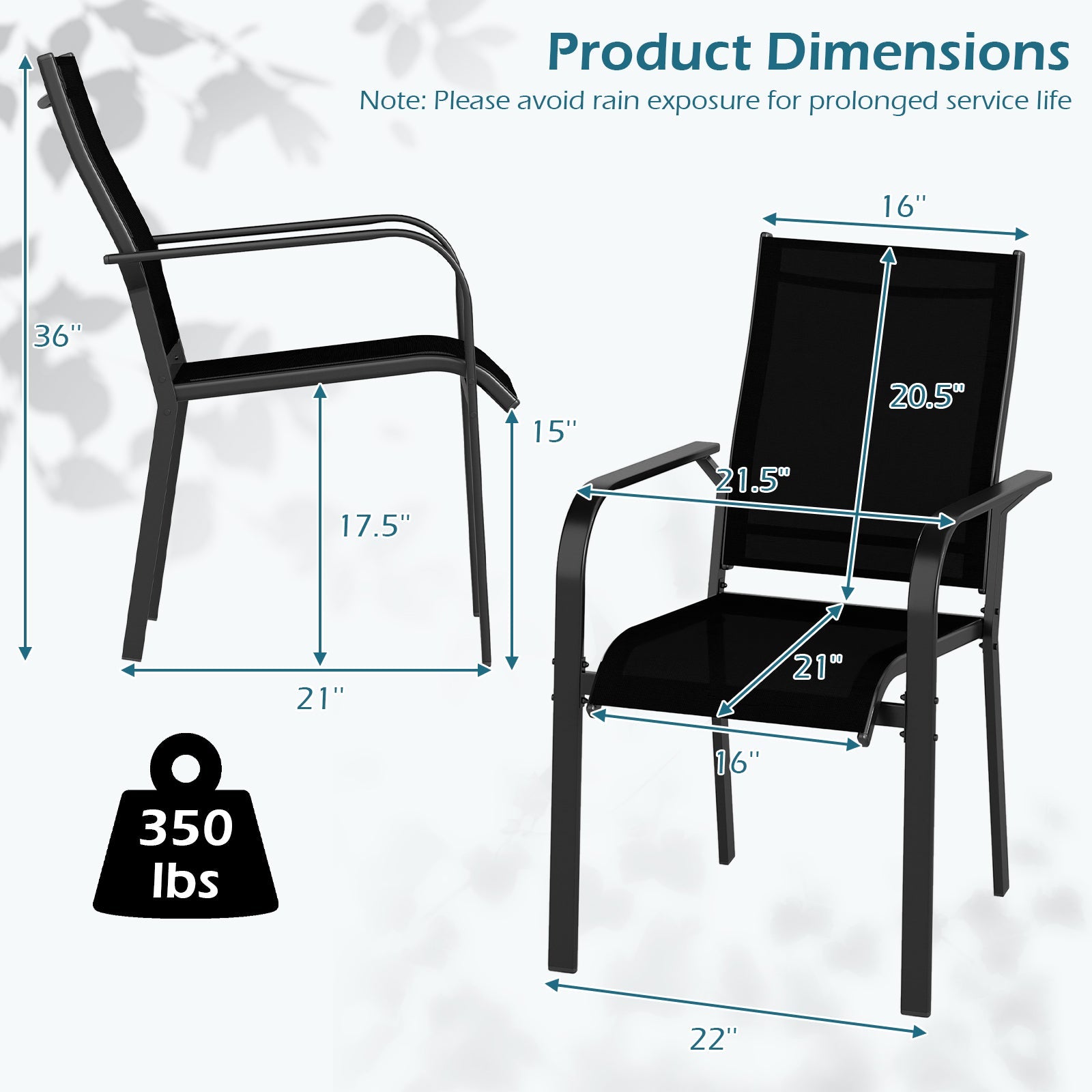Patio Dining Chairs Set of 2/4/6 Stackable Outdoor Armchairs with Metal Frame