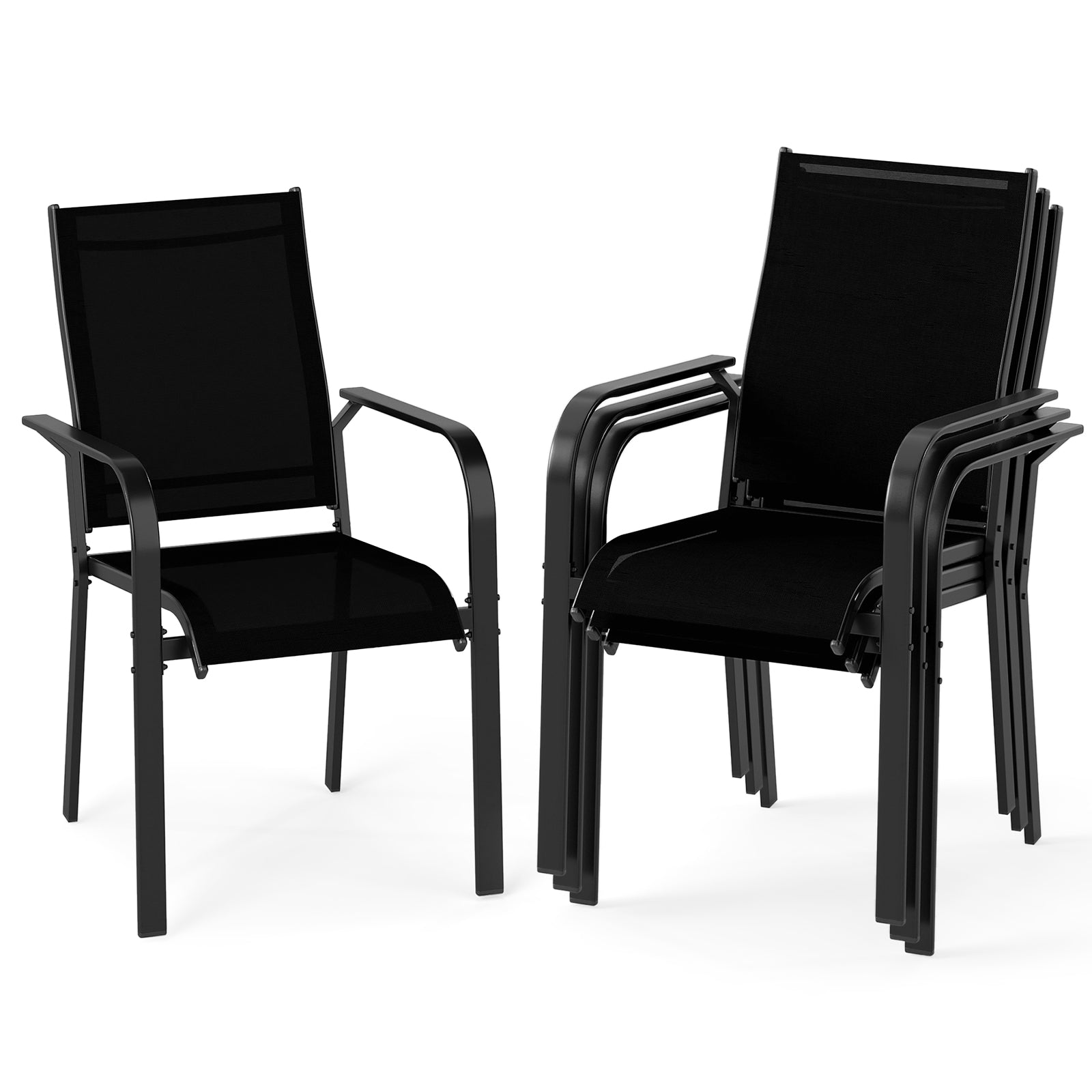 Patio Dining Chairs Set of 2/4/6 Stackable Outdoor Armchairs with Metal Frame