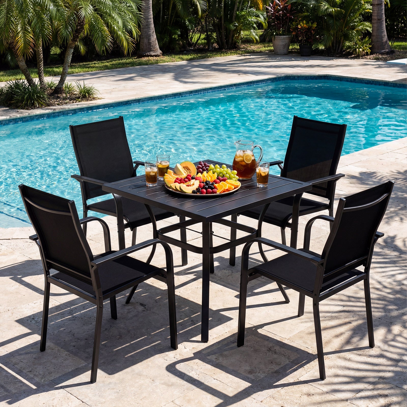 Patio Dining Chairs Set of 2/4/6 Stackable Outdoor Armchairs with Metal Frame