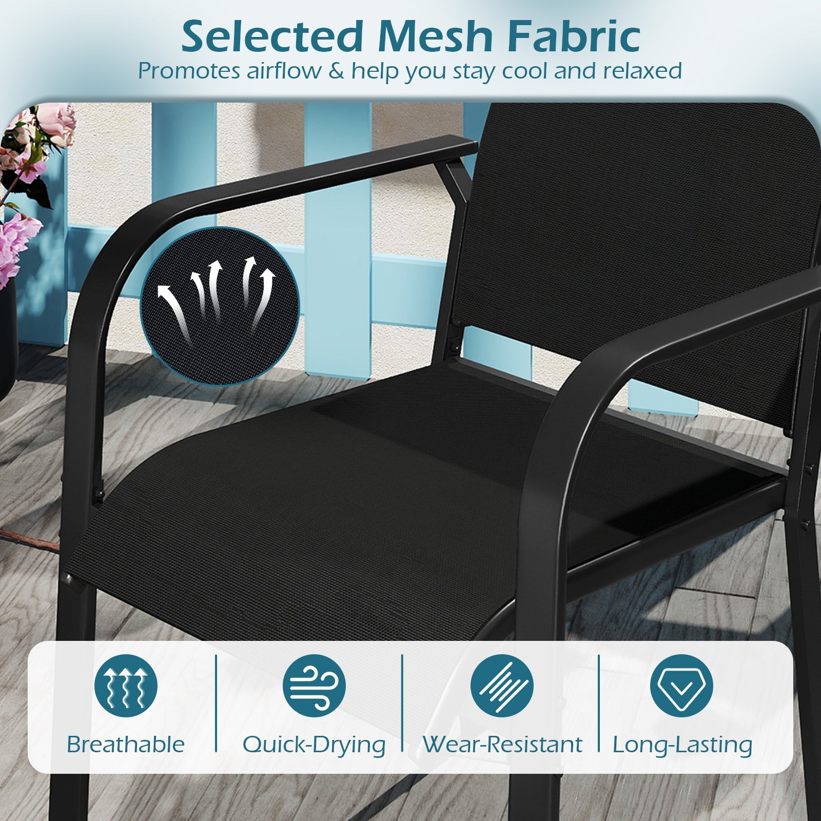 Patio Dining Chairs Set of 2/4/6 Stackable Outdoor Armchairs with Metal Frame