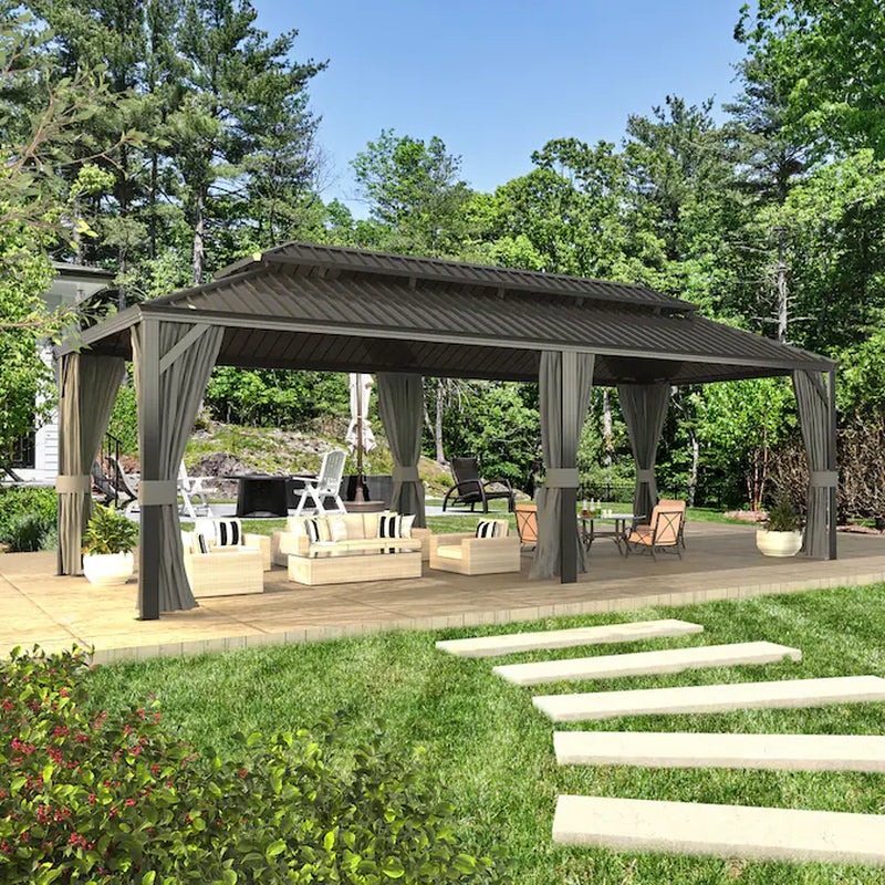 14-Ft X 12-Ft Hard Top Black Gazebo with Hardtop Roof