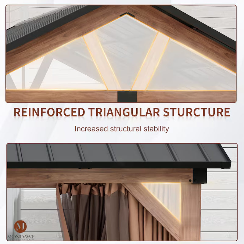 13-Ft X 11-Ft Brown Gazebo with Hardtop Roof (Screen Included)