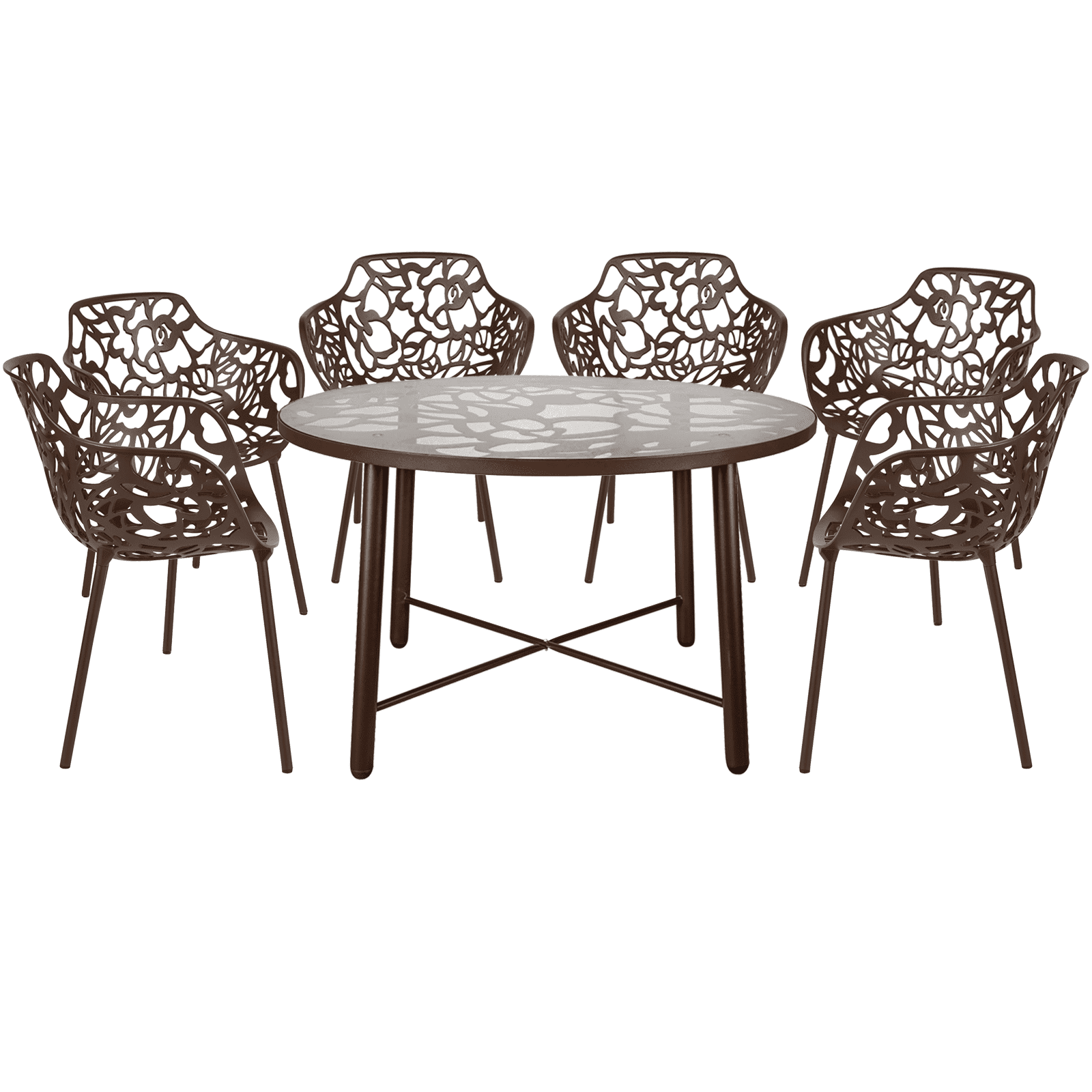 LeisureMod Devon Modern 7-Piece Aluminum Outdoor Dining Set with Tempered Glass Table and Stackable Chairs
