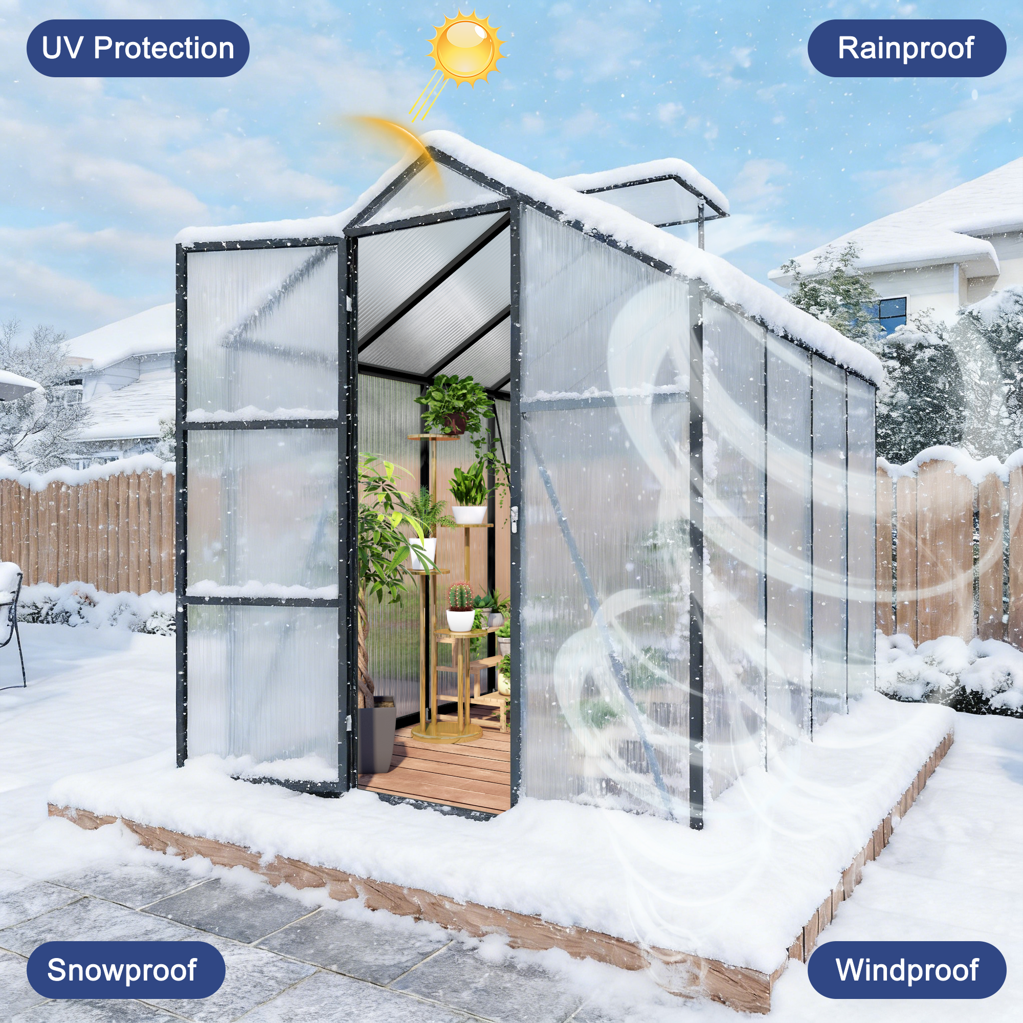 6x8FT Walk-in Outdoor Greenhouse - Polycarbonate