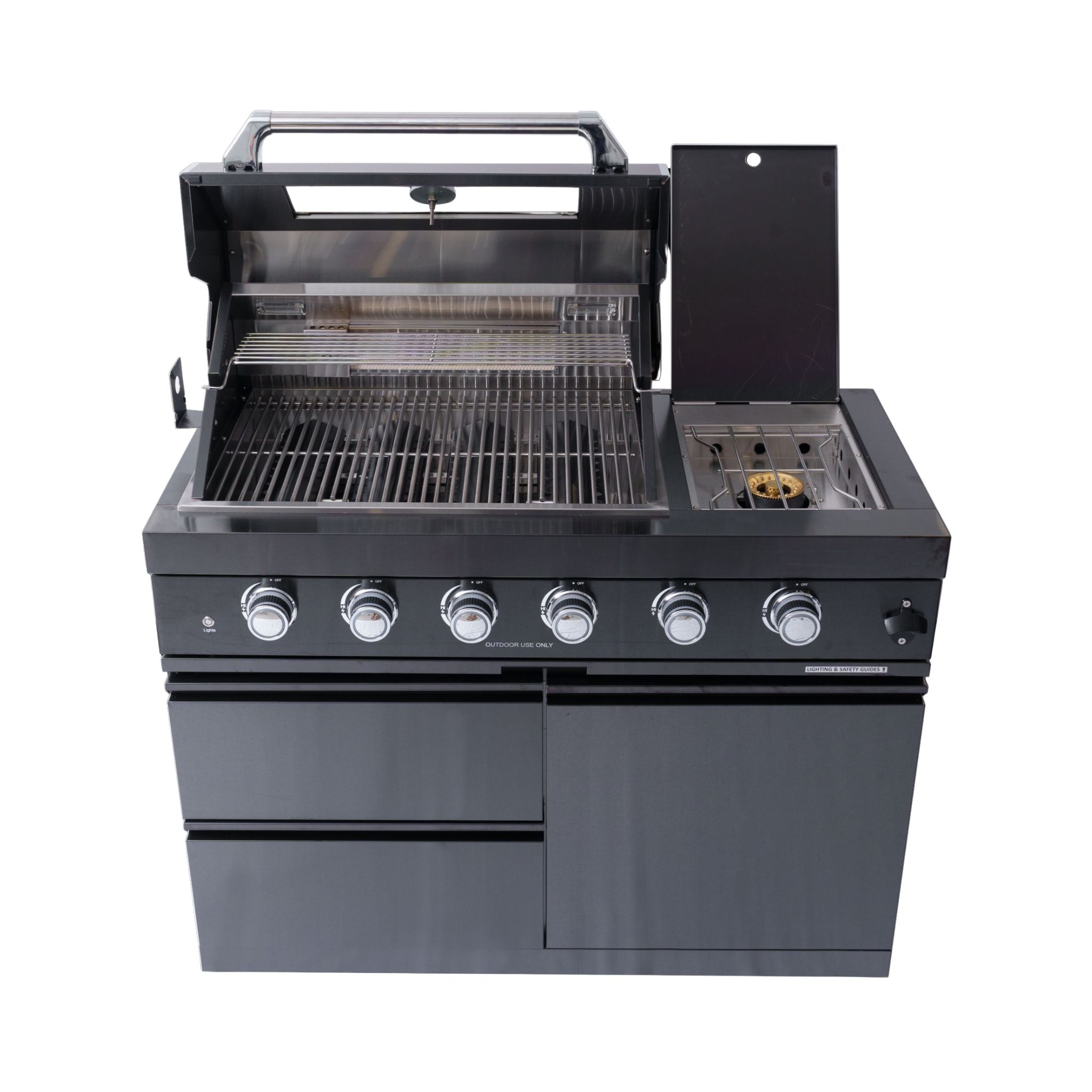 Castelle Flame Black Stainless Steel 4-Burner Gas Grill with Rotisserie Kit
