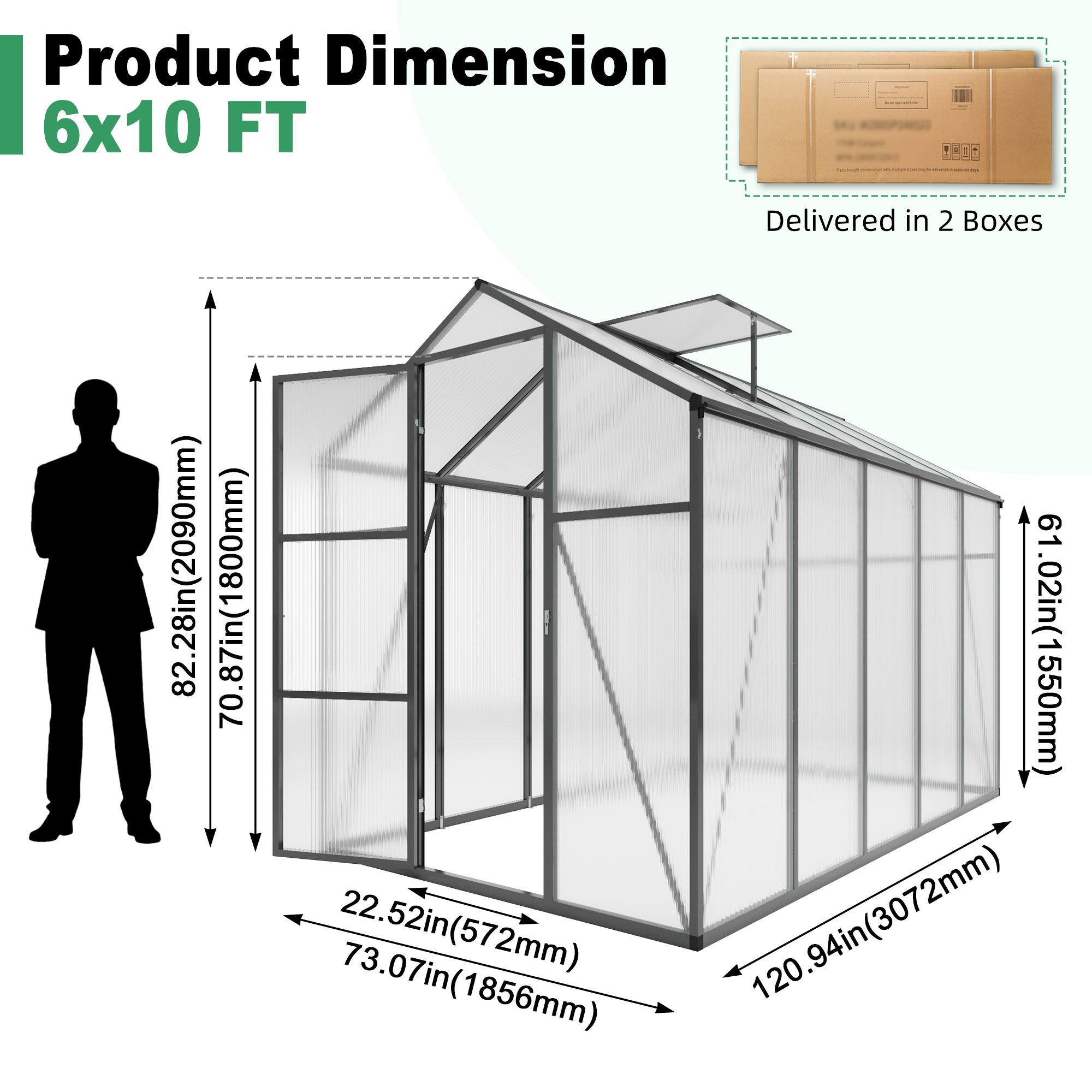 6x10FT Walk-in Outdoor Greenhouse