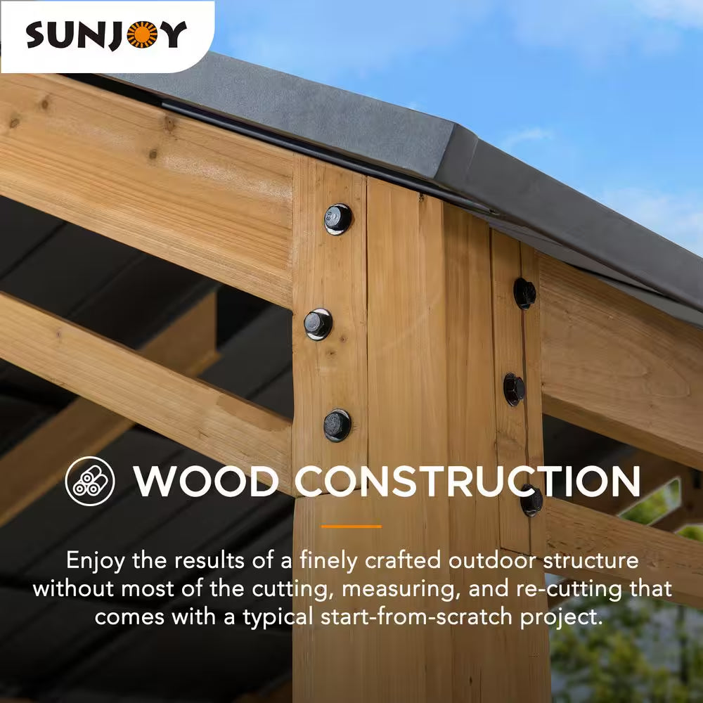 Hanover 11 Ft. W X 13 Ft. D X 10 Ft. H Cedar Wood Frame Carport Gazebo with Powdwe Coated Steel Roof