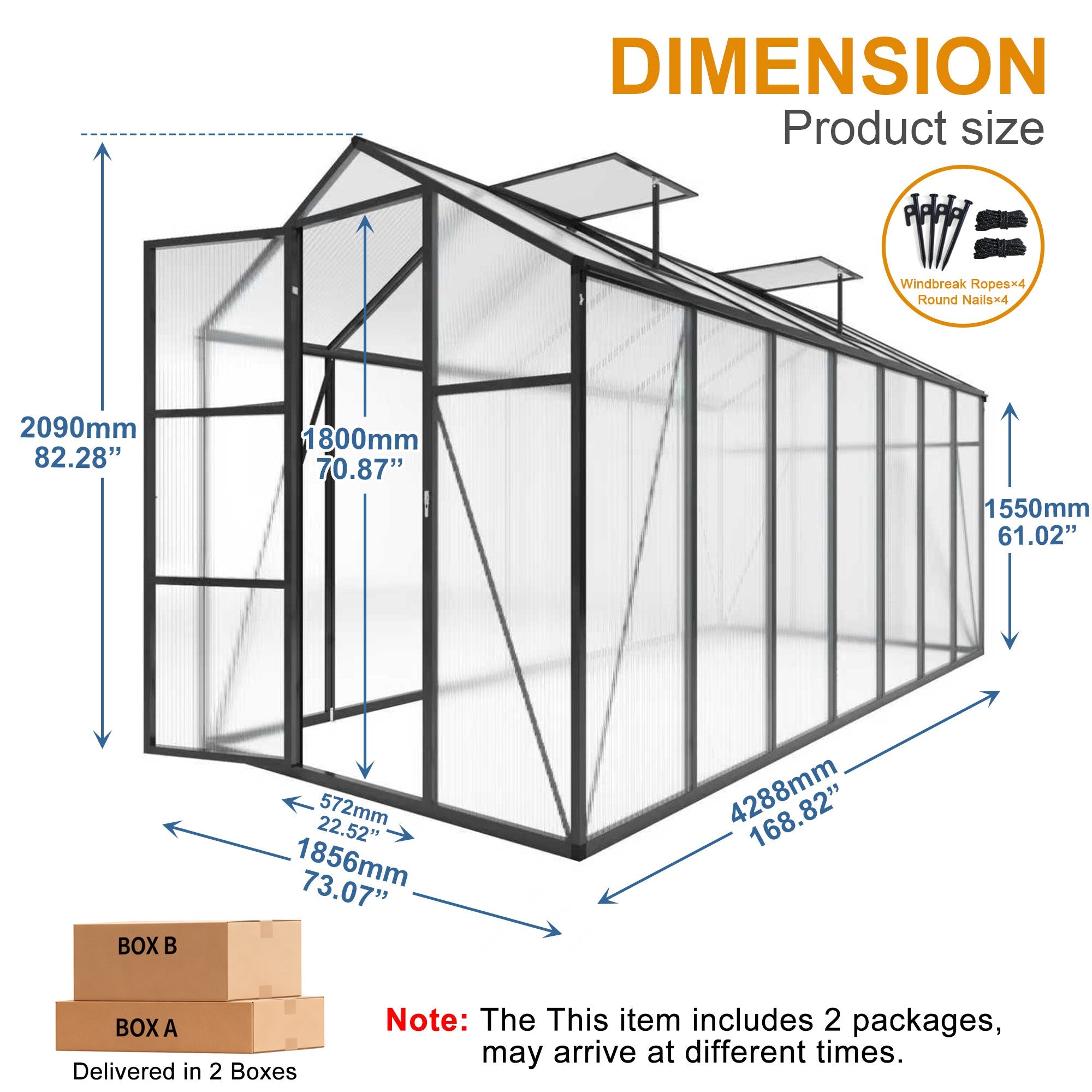6x14FT Outdoor Greenhouse - Polycarbonate with Aluminum Frame