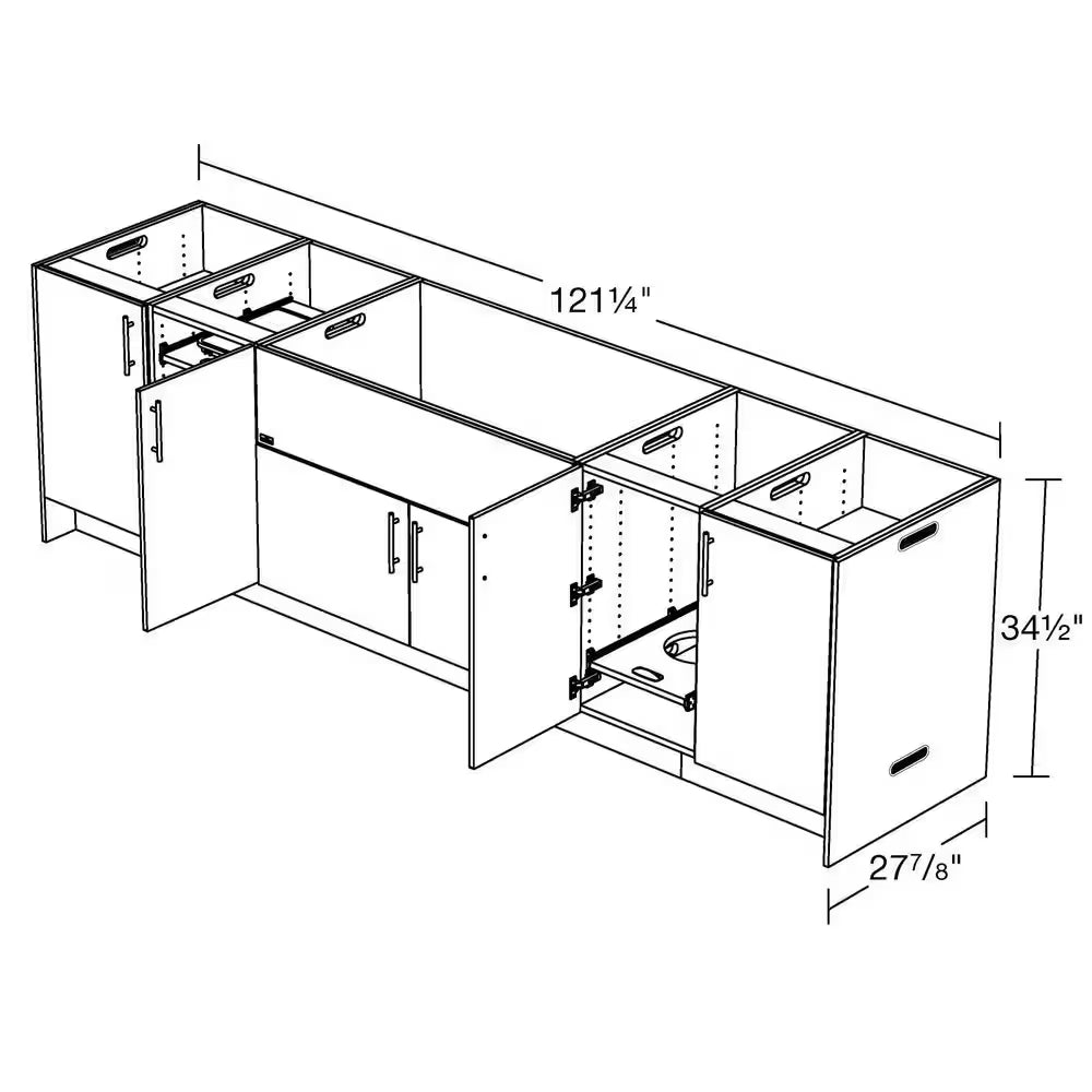 Sanibel Dark Ash 17-Piece 121.25 In. X 34.5 In. X 28 In. Outdoor Kitchen Cabinet Island Set