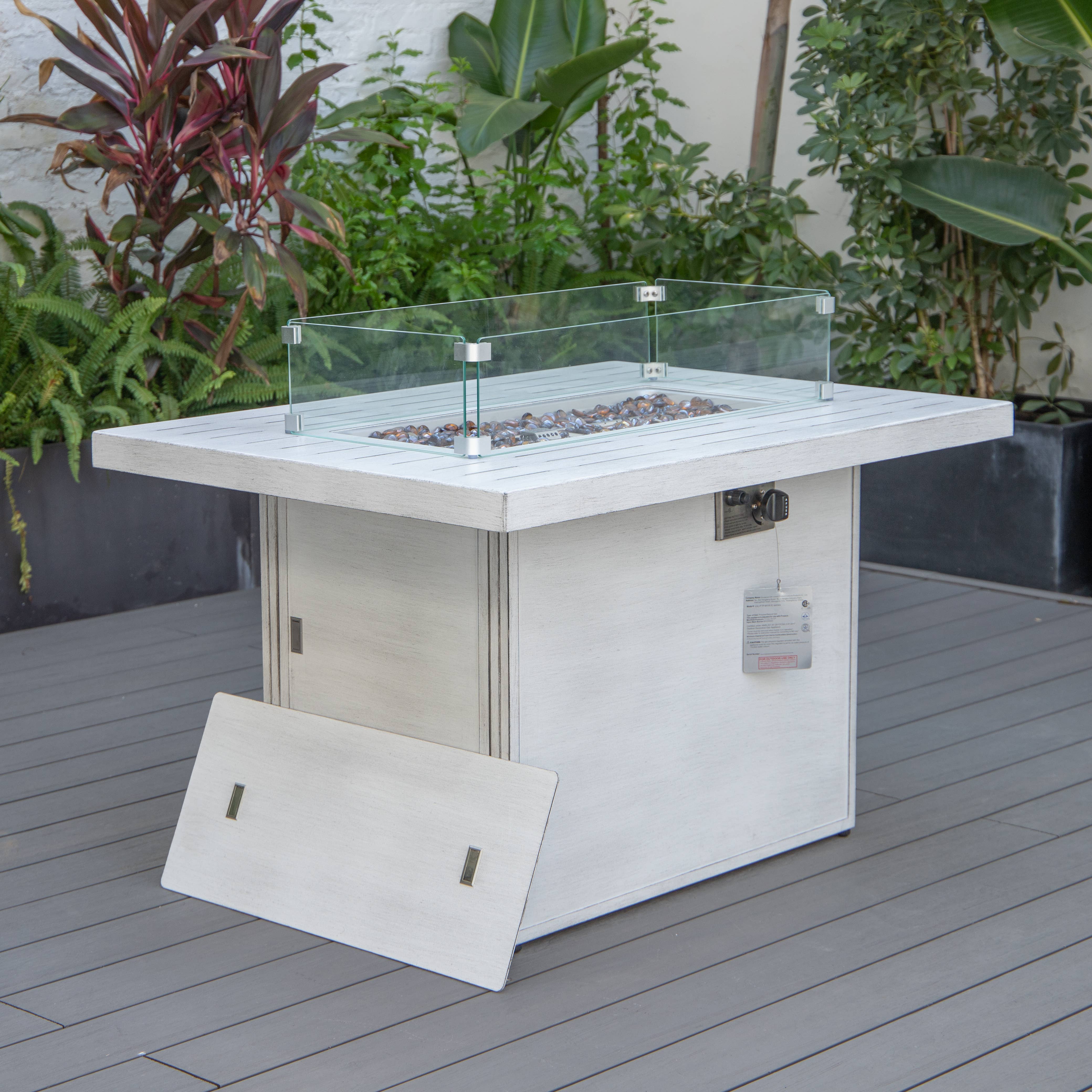 LeisureMod Chelsea Fire Pit Table 55,000 BTU Propane Outdoor Fire Pit with Lid