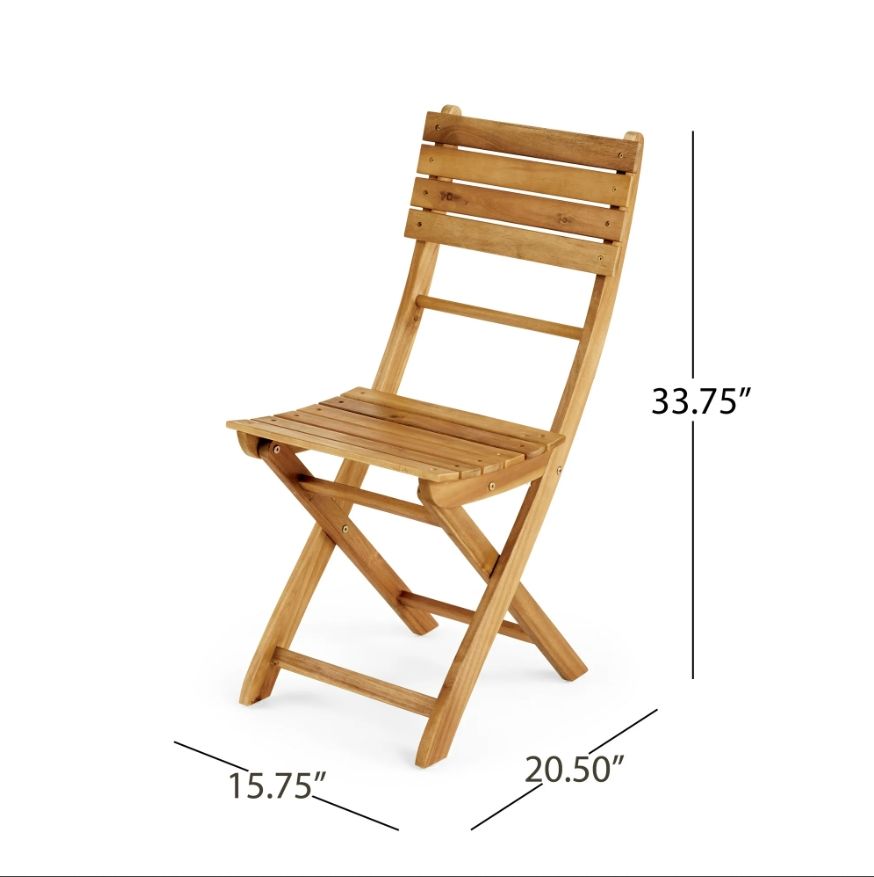 Natural Wood 5 Piece Outdoor Patio Dining Set with Folding Table and Chairs - Natural Stained