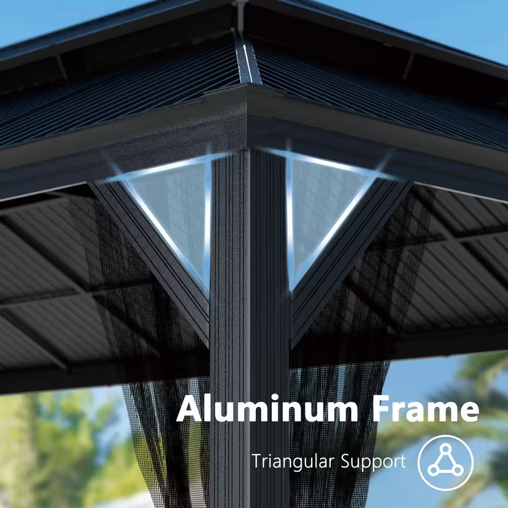 24 Ft. W X 14 Ft. D Aluminum Hardtop Gazebo with Galvanized Double Roof and Textilene Netting
