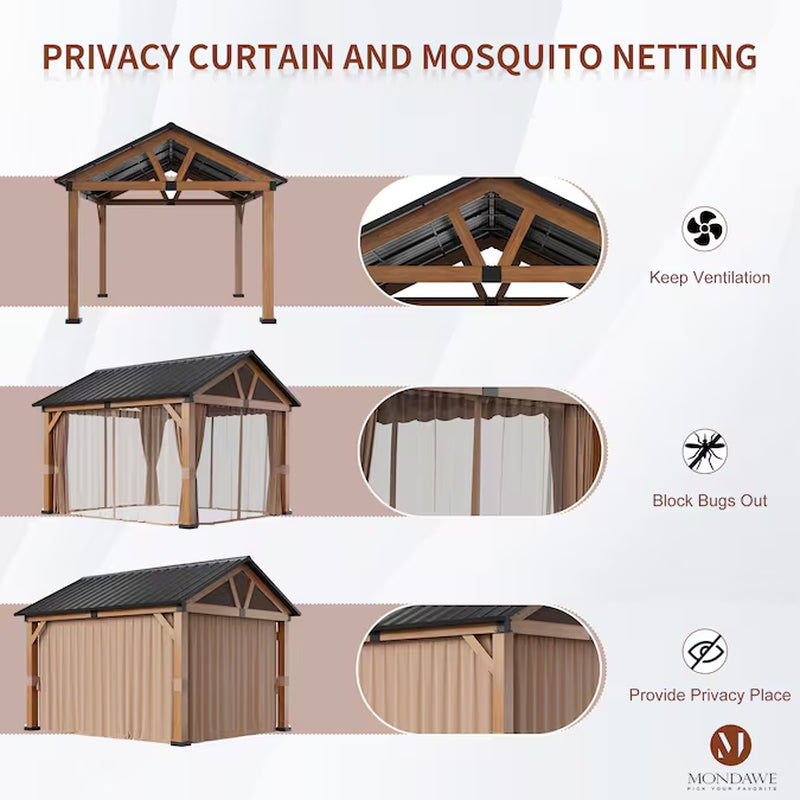 13-Ft X 11-Ft Brown Gazebo with Hardtop Roof (Screen Included)