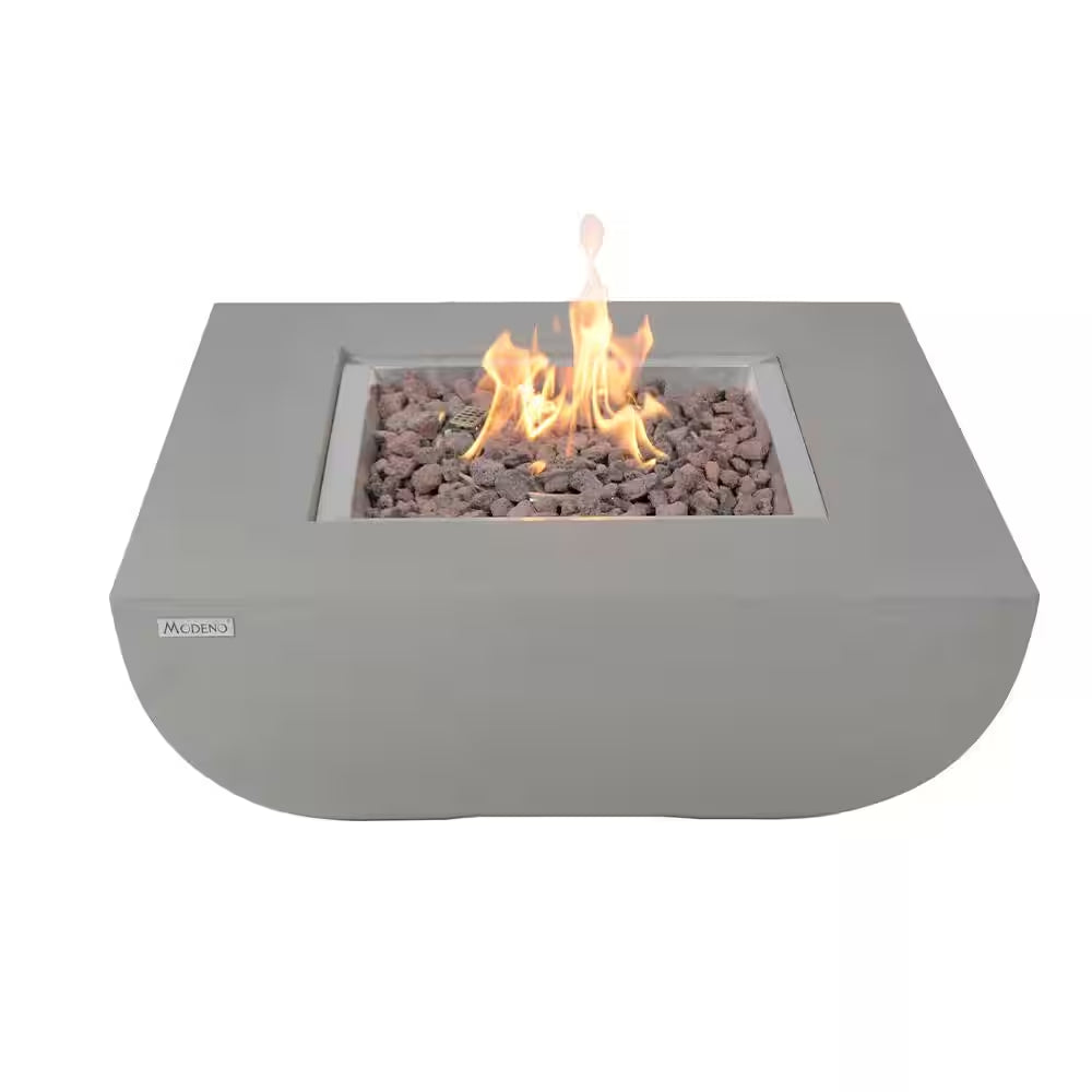 Westport 34 In. X 14 In. Grey round Concrete Propane Pit Table with Electronic Ignition Cover and Lava Rock