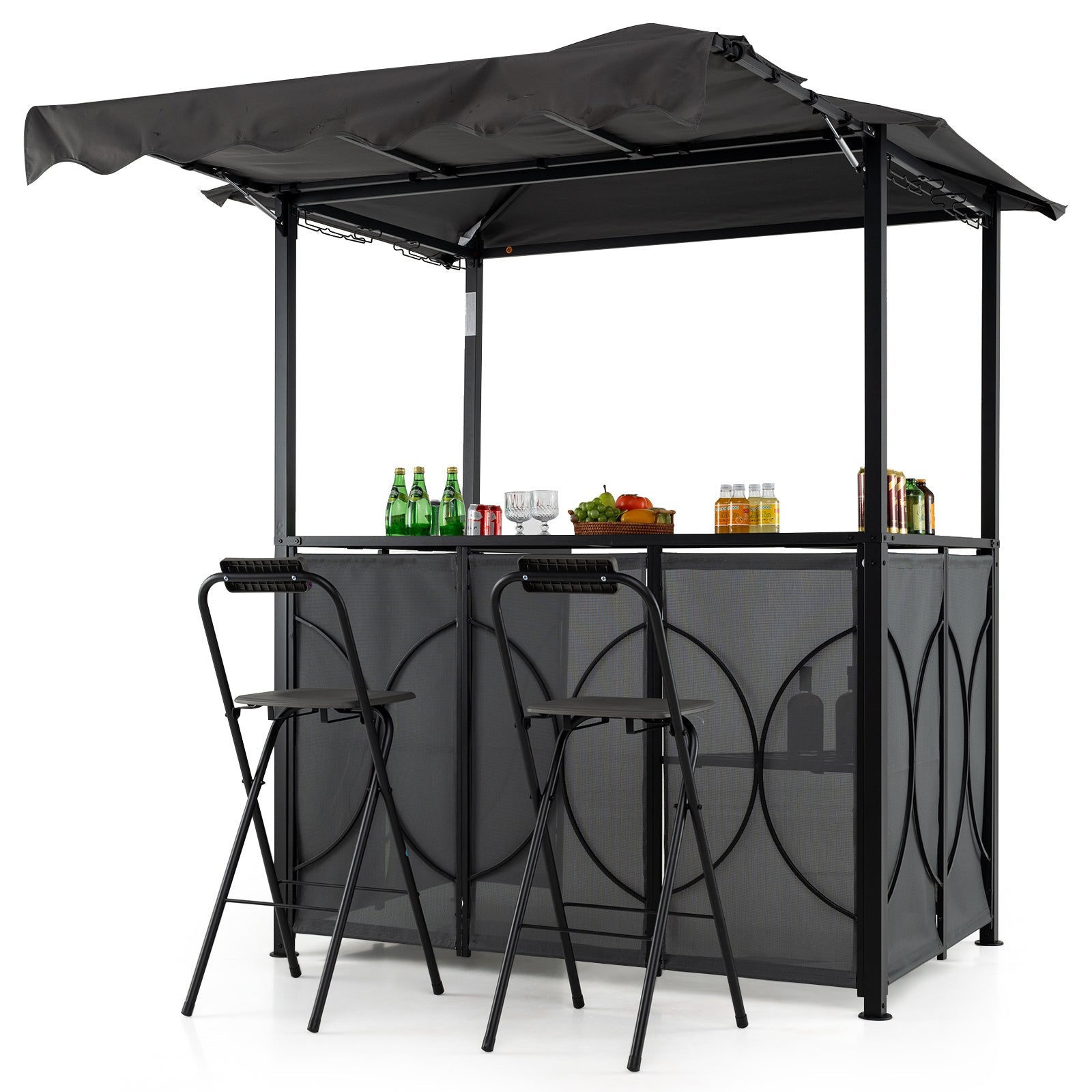 Grill Gazebo with Awning 3-Piece Outdoor BBQ Canopy Double-Tier Soft Top Barbecue Shelter