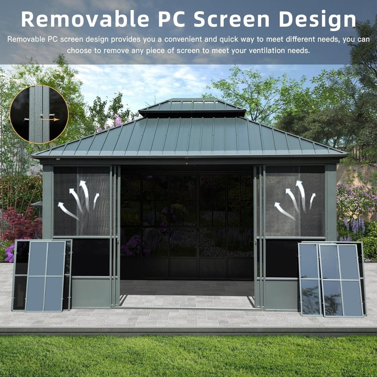 Alora All-Season Aluminum Gazebo with Steel Double Roof and Sliding Doors