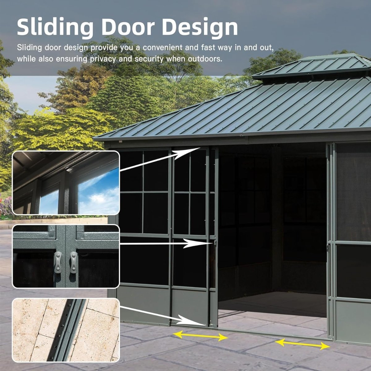 Alora All-Season Aluminum Gazebo with Steel Double Roof and Sliding Doors