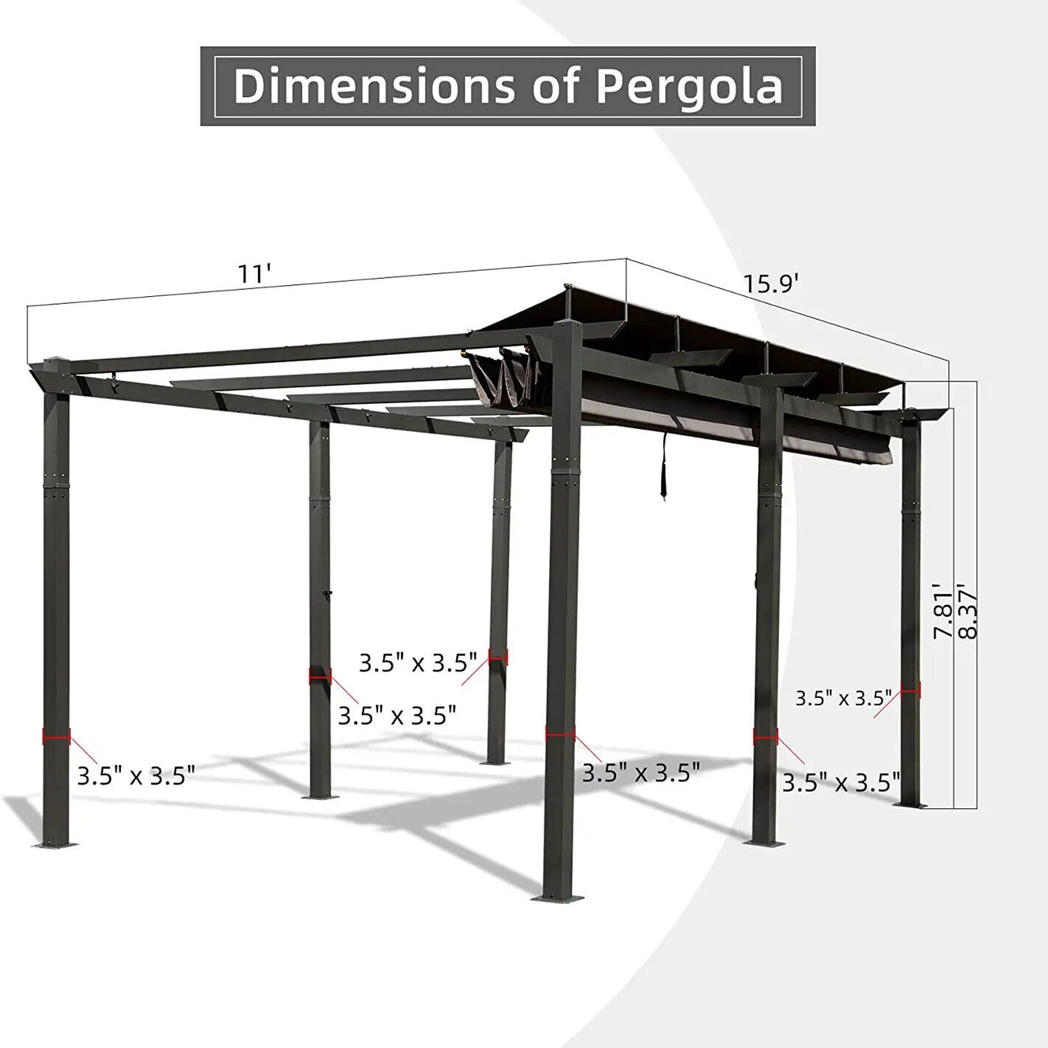 Alora Outdoor Aluminum Pergola with Retractable Canopy Roof