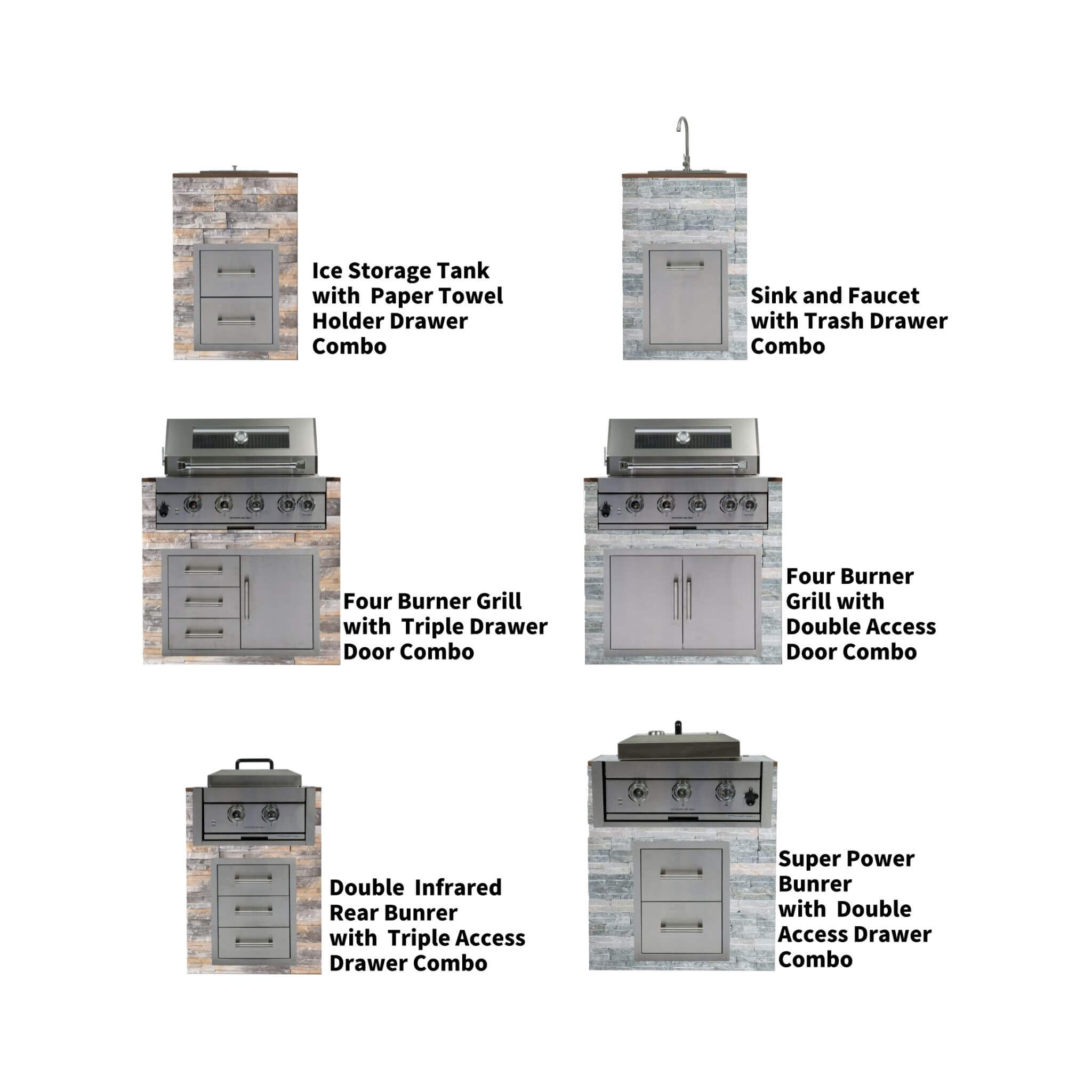Premium Outdoor Kitchen with 32-Inch Built-In Stainless Steel Gas Grill, Ice Box, Door and Drawer Combo