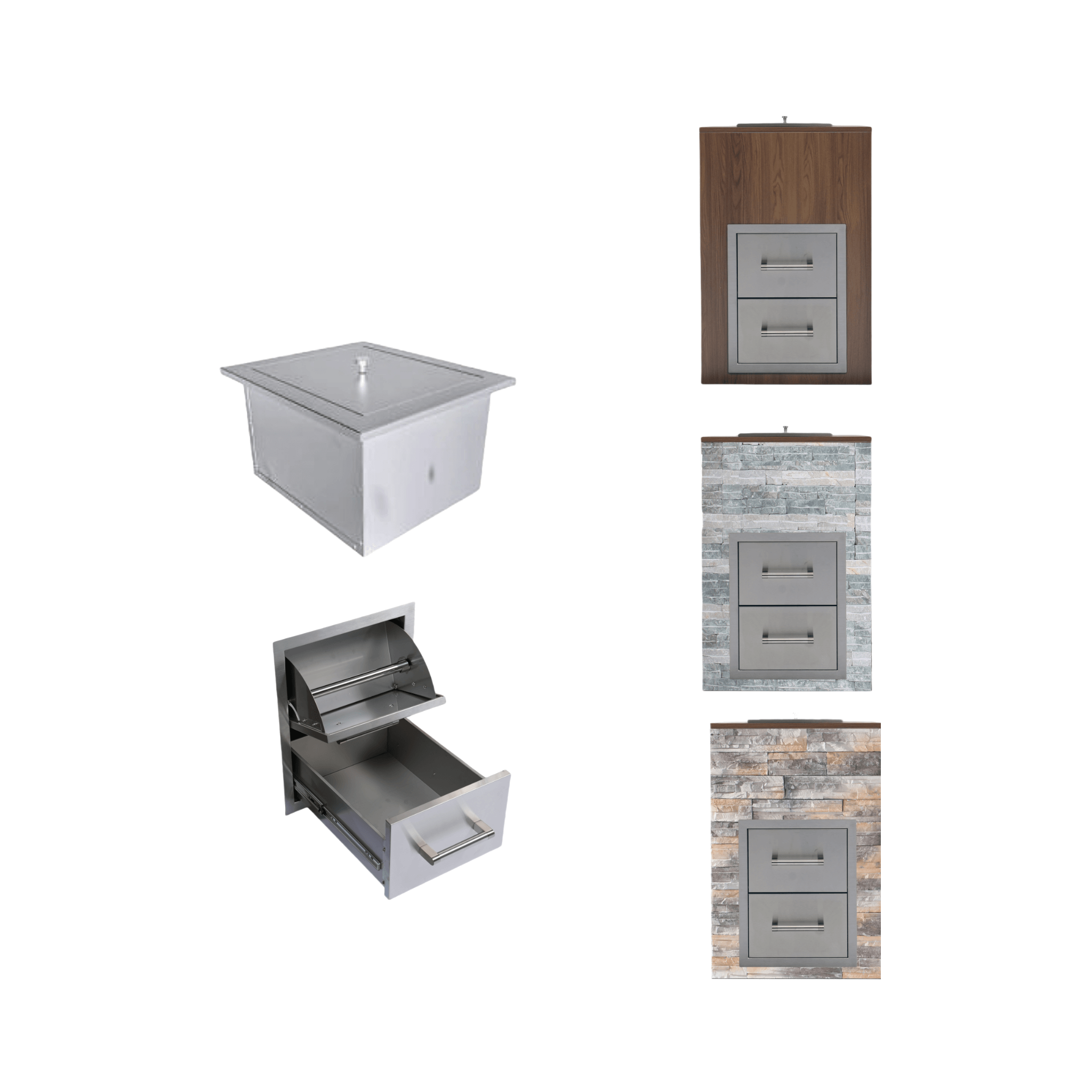 Premium Outdoor Kitchen with 32-Inch Built-In Stainless Steel Gas Grill, Ice Box, Door and Drawer Combo