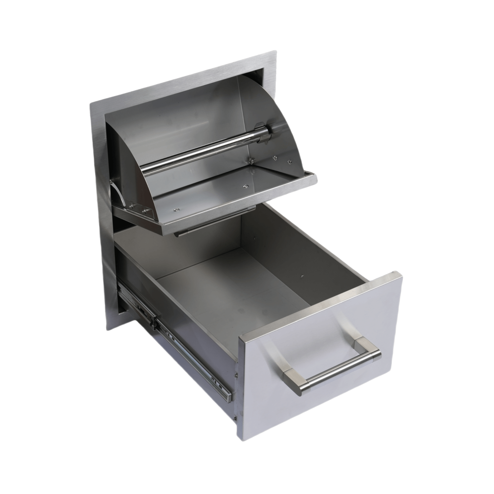 Premium Outdoor Kitchen with 32-Inch Built-In Stainless Steel Gas Grill, Ice Box, Door and Drawer Combo